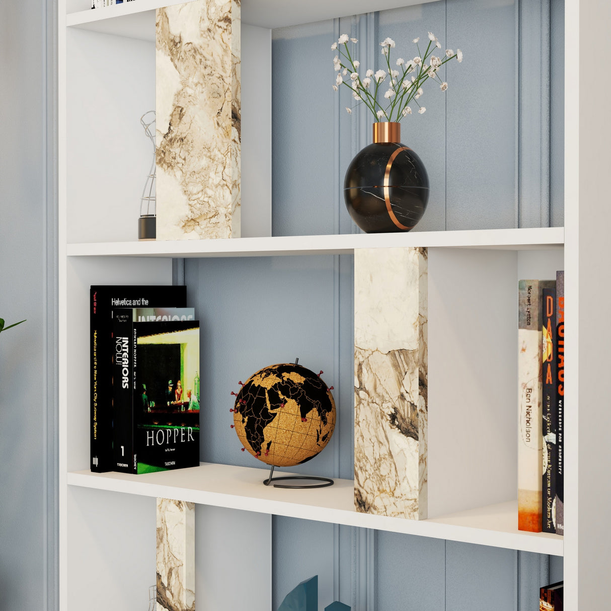 Bibliotecă Lima Marble, Alb, 90x20x180 cm