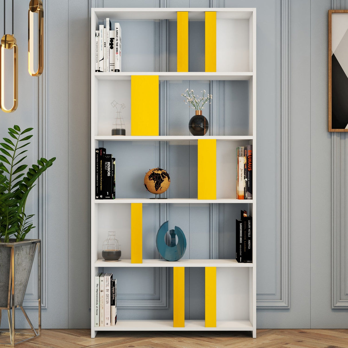Bibliotecă Lima, Diverse culori, 90x20x180 cm - Alb - Galben | SKU: 845HCT3639 | Bibliotecă Lima, 90x20x180 cm, varianta Alb - Galben, produs pentru amenajarea locuinței, disponibil online în România la CasaMob