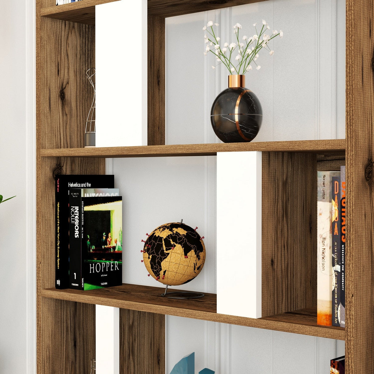 Bibliotecă Lima, Diverse culori, 90x20x180 cm - Nuc - Alb | SKU: 845HCT3642 | Bibliotecă Lima, 90x20x180 cm, varianta Nuc - Alb, produs pentru amenajarea locuinței, disponibil online în România la CasaMob