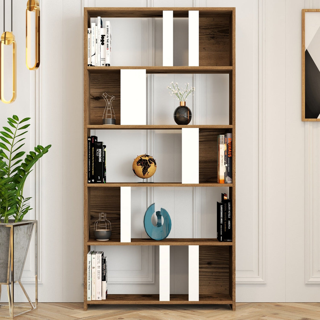 Bibliotecă Lima, Diverse culori, 90x20x180 cm - Nuc - Alb | SKU: 845HCT3642 | Bibliotecă Lima, 90x20x180 cm, varianta Nuc - Alb, produs pentru amenajarea locuinței, disponibil online în România la CasaMob