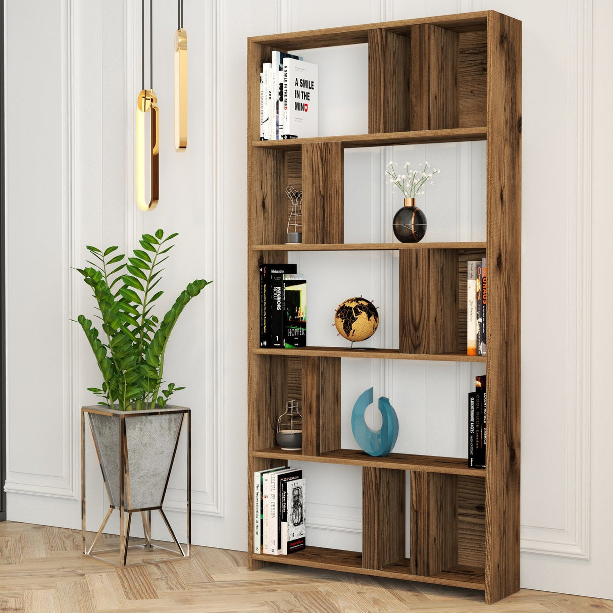 Bibliotecă Lima, Diverse culori, 90x20x180 cm - Nuc | SKU: 845HCT3643 | Bibliotecă Lima, 90x20x180 cm, varianta Nuc, produs pentru amenajarea locuinței, disponibil online în România la CasaMob