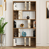 Bibliotecă Lima - Walnut, White Marble, Nuc - Alb, 90x20x180 cm