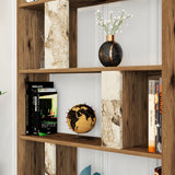 Bibliotecă Lima - Walnut, White Marble, Nuc - Alb, 90x20x180 cm