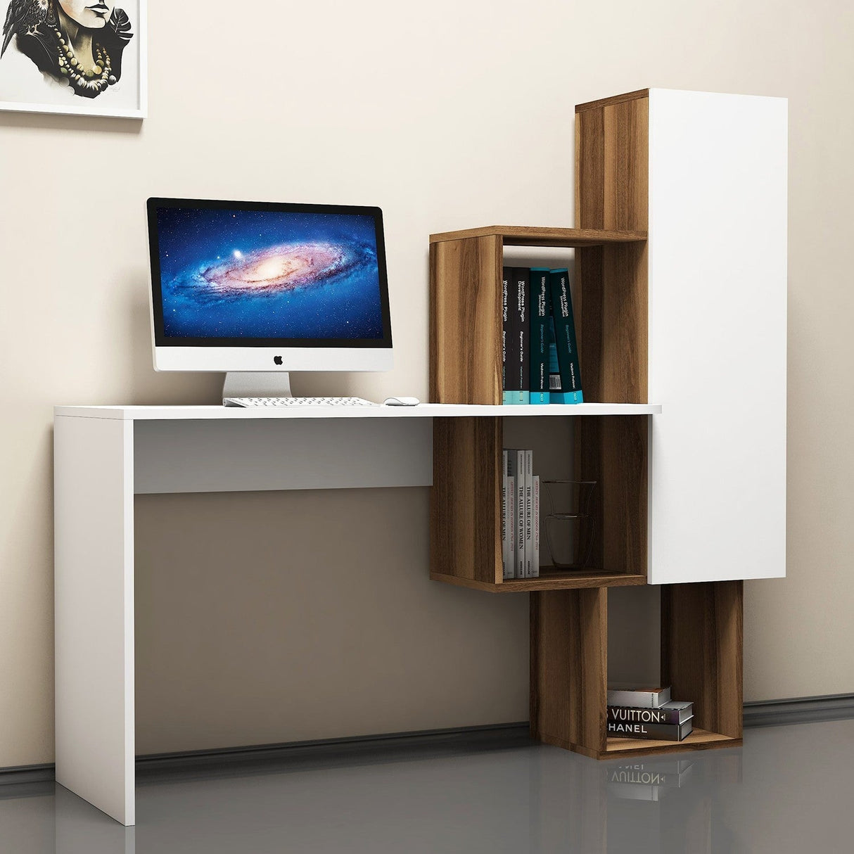 Birou Açelya, Diverse culori, 145x45x75 cm - Nuc - Alb | SKU: 845HCT3802 | Birou Açelya, 145x45x75 cm, varianta Nuc - Alb, produs pentru amenajarea locuinței, disponibil online în România la CasaMob