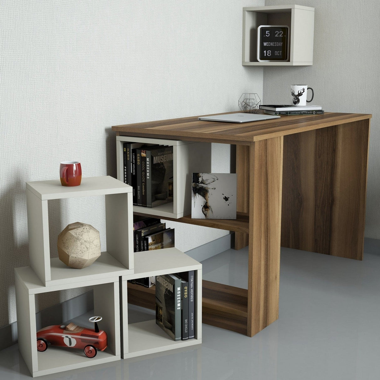 Birou Box, Diverse culori, 120x65x75 cm - Nuc - Crem | SKU: 845HCT3806 | Birou Box, 120x65x75 cm, varianta Nuc - Crem, produs pentru amenajarea locuinței, disponibil online în România la CasaMob