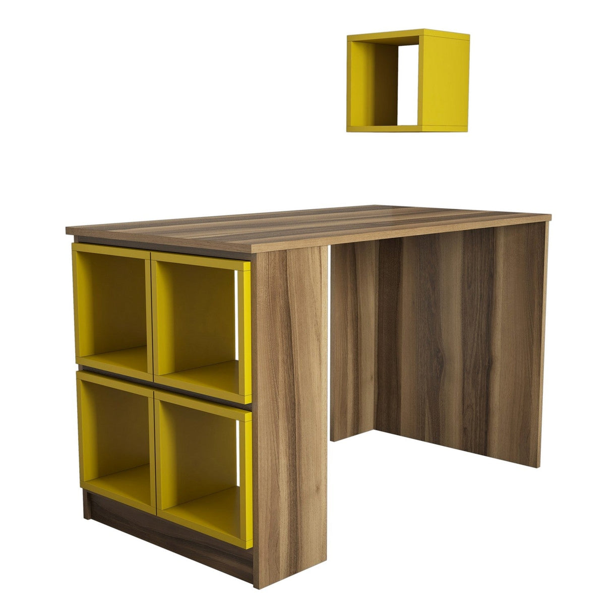 Birou Box, Diverse culori, 120x65x75 cm - Nuc - Galben | SKU: 845HCT3807 | Birou Box, 120x65x75 cm, varianta Nuc - Galben, produs pentru amenajarea locuinței, disponibil online în România la CasaMob