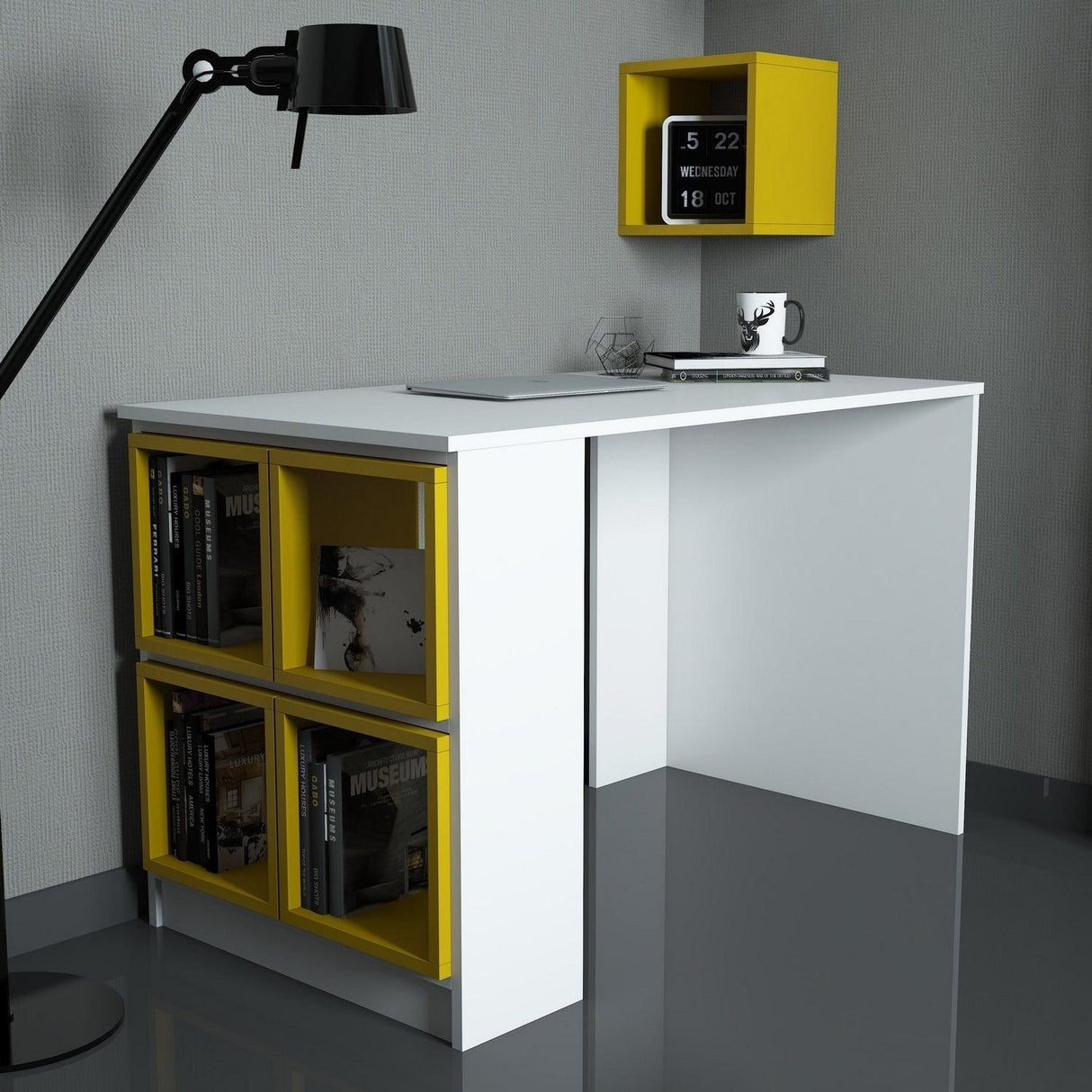 Birou Box, Diverse culori, 120x65x75 cm - Alb - Galben | SKU: 845HCT3815 | Birou Box, 120x65x75 cm, varianta Alb - Galben, produs pentru amenajarea locuinței, disponibil online în România la CasaMob