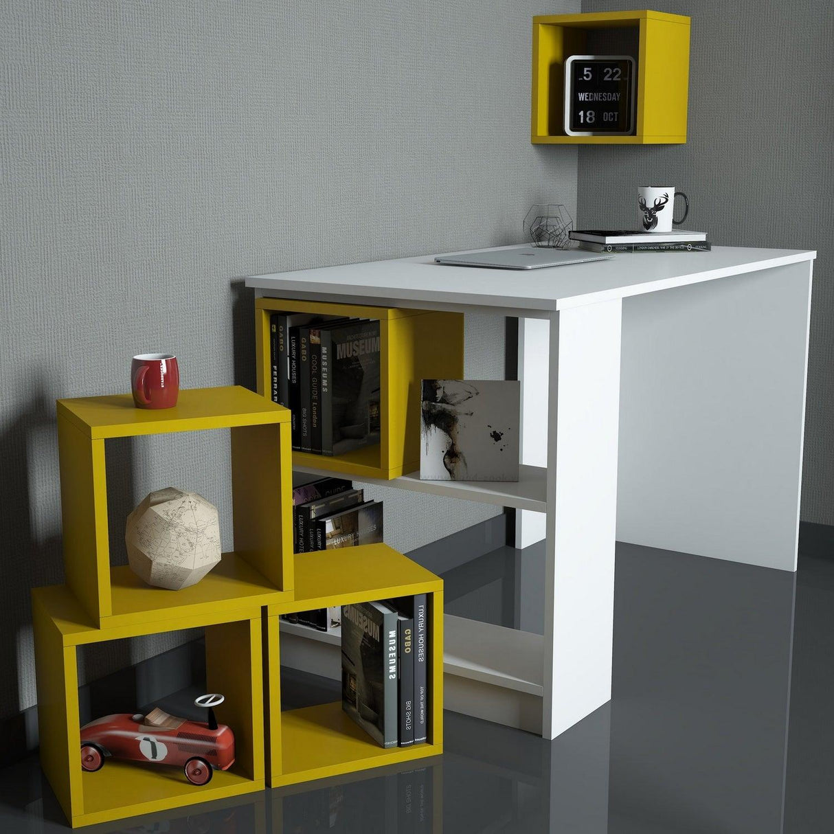 Birou Box, Diverse culori, 120x65x75 cm - Alb - Galben | SKU: 845HCT3815 | Birou Box, 120x65x75 cm, varianta Alb - Galben, produs pentru amenajarea locuinței, disponibil online în România la CasaMob