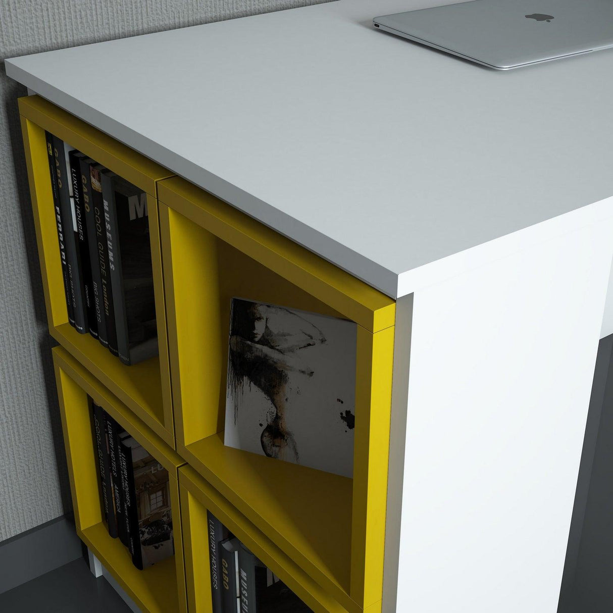 Birou Box, Diverse culori, 120x65x75 cm - Alb - Galben | SKU: 845HCT3815 | Birou Box, 120x65x75 cm, varianta Alb - Galben, produs pentru amenajarea locuinței, disponibil online în România la CasaMob
