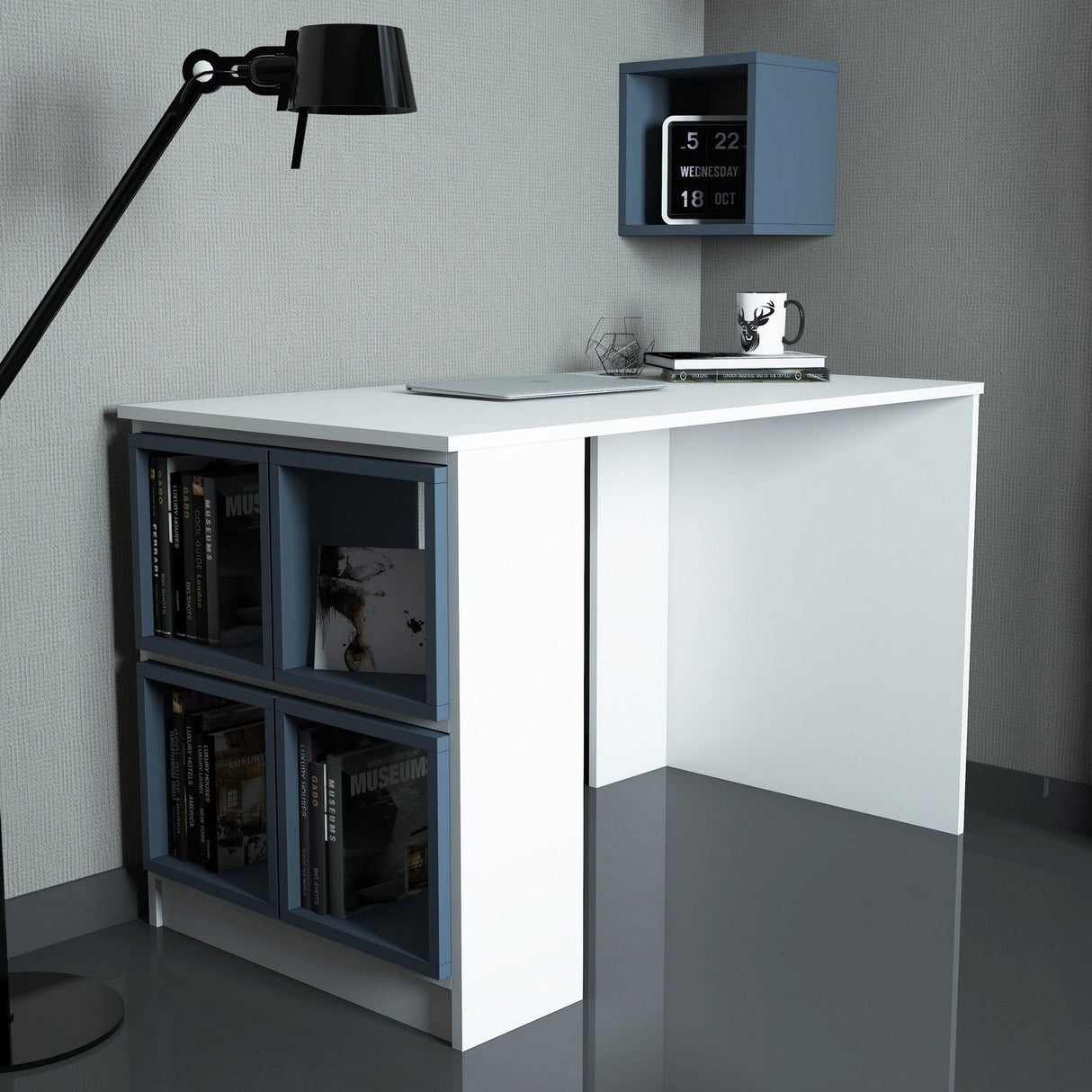 Birou Box, Diverse culori, 120x65x75 cm - Alb - Albastru | SKU: 845HCT3816 | Birou Box, 120x65x75 cm, varianta Alb - Albastru, produs pentru amenajarea locuinței, disponibil online în România la CasaMob
