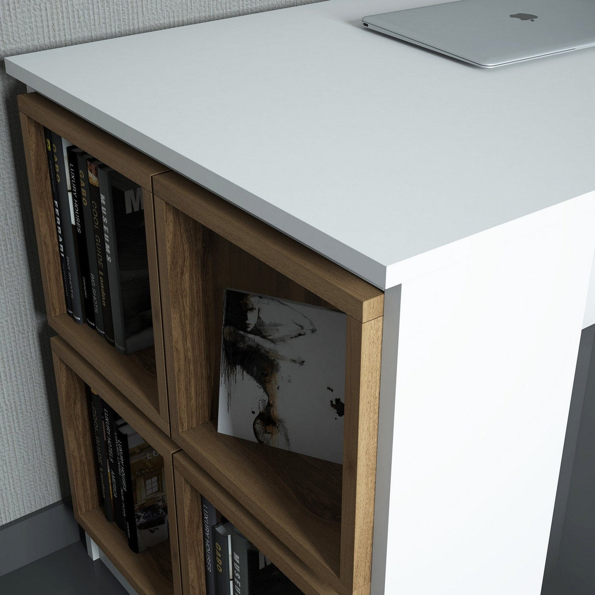 Birou Box, Diverse culori, 120x65x75 cm - Alb - Nuc | SKU: 845HCT3817 | Birou Box, 120x65x75 cm, varianta Alb - Nuc, produs pentru amenajarea locuinței, disponibil online în România la CasaMob