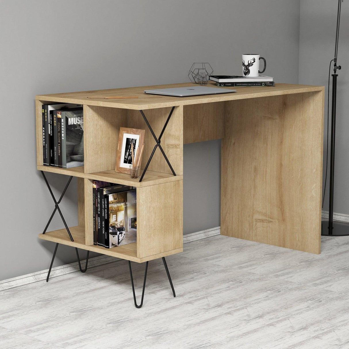 Birou Extra cu rafturi,  120 x 79 x 60 cm - Stejar, SKU 845HCT3818