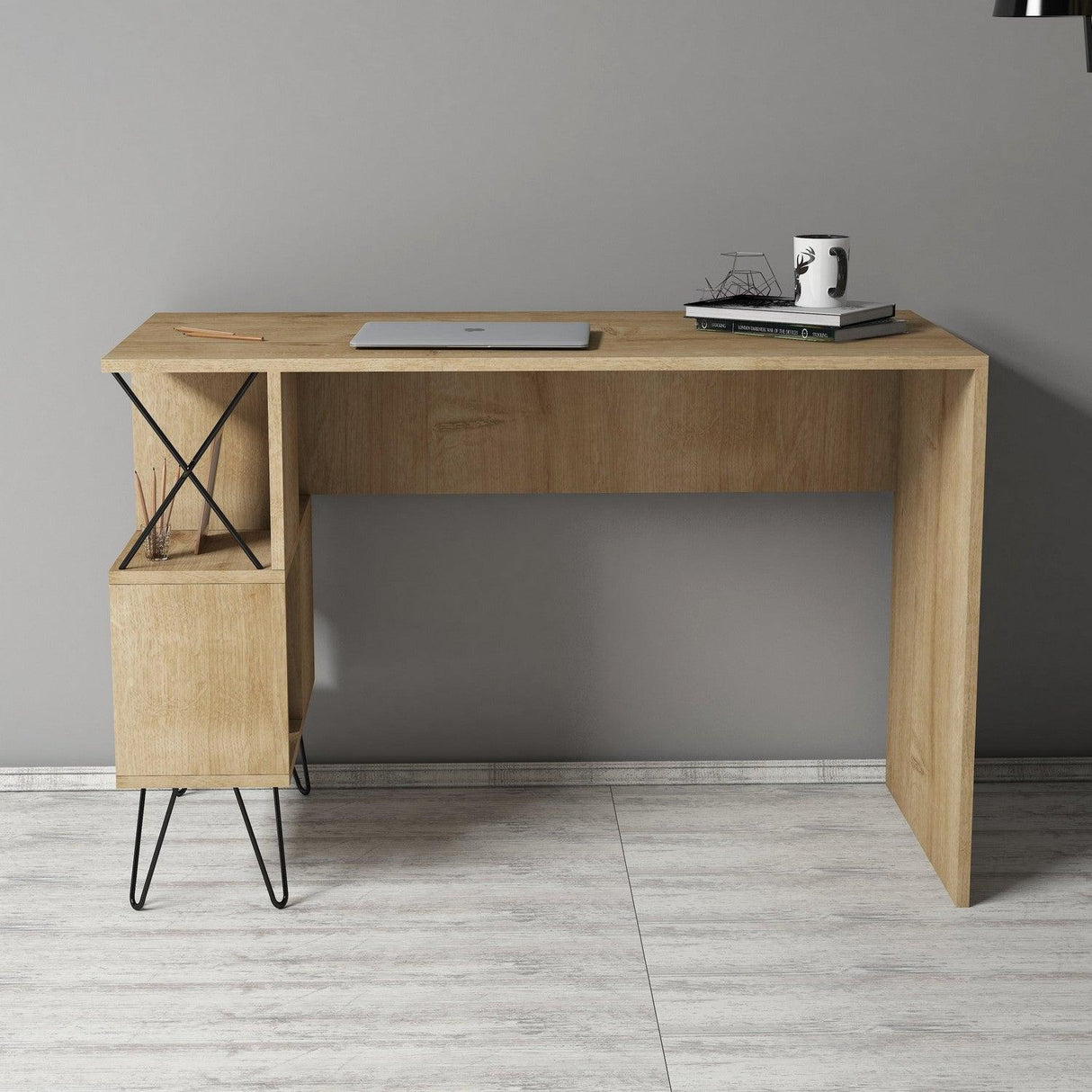 Birou Extra cu rafturi,  120 x 79 x 60 cm - Stejar, SKU 845HCT3818