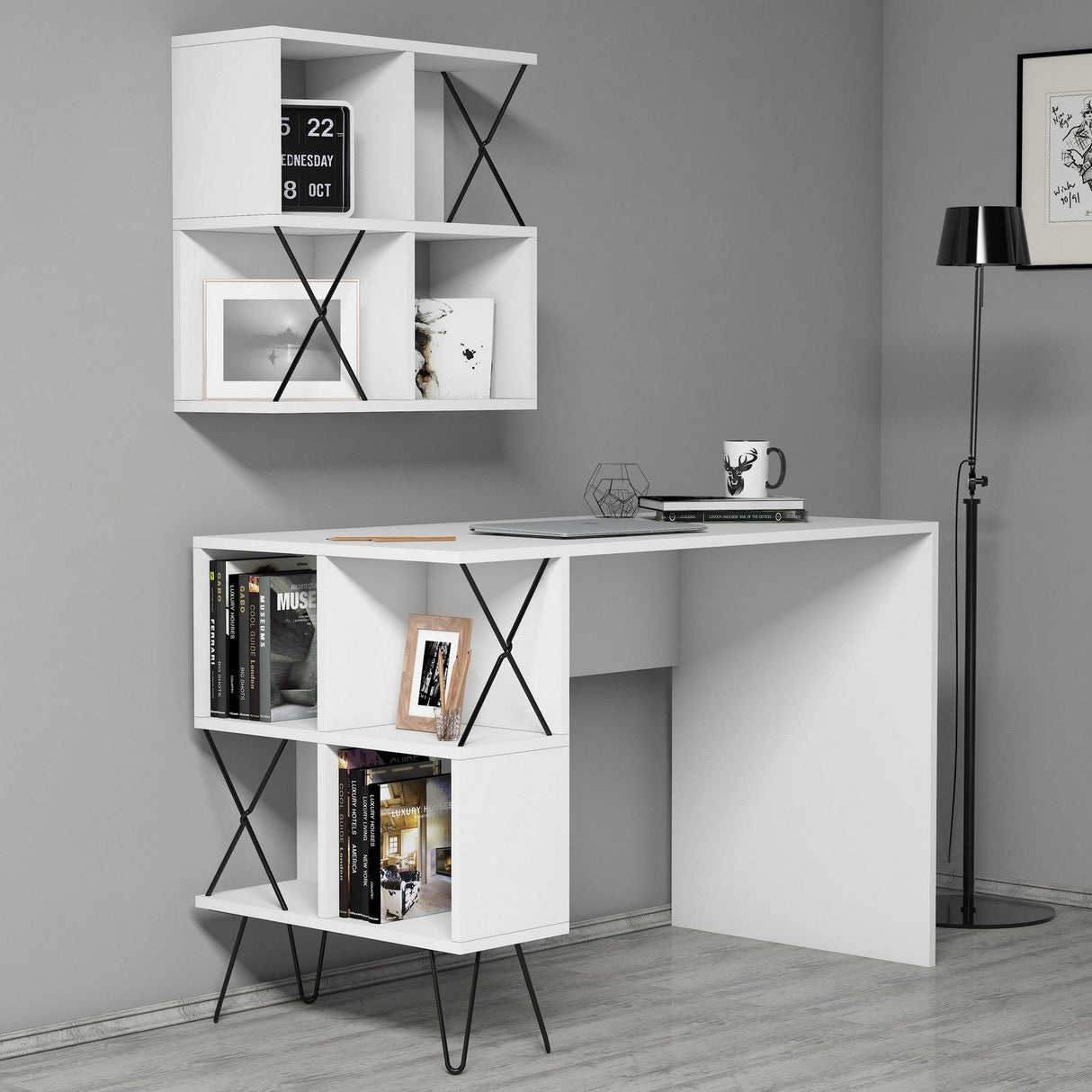 Birou Extra 2, Diverse culori, 120x60x79 cm - Alb - Negru | SKU: 845HCT3823 | Birou Extra 2, 120x60x79 cm, varianta Alb - Negru, produs pentru amenajarea locuinței, disponibil online în România la CasaMob
