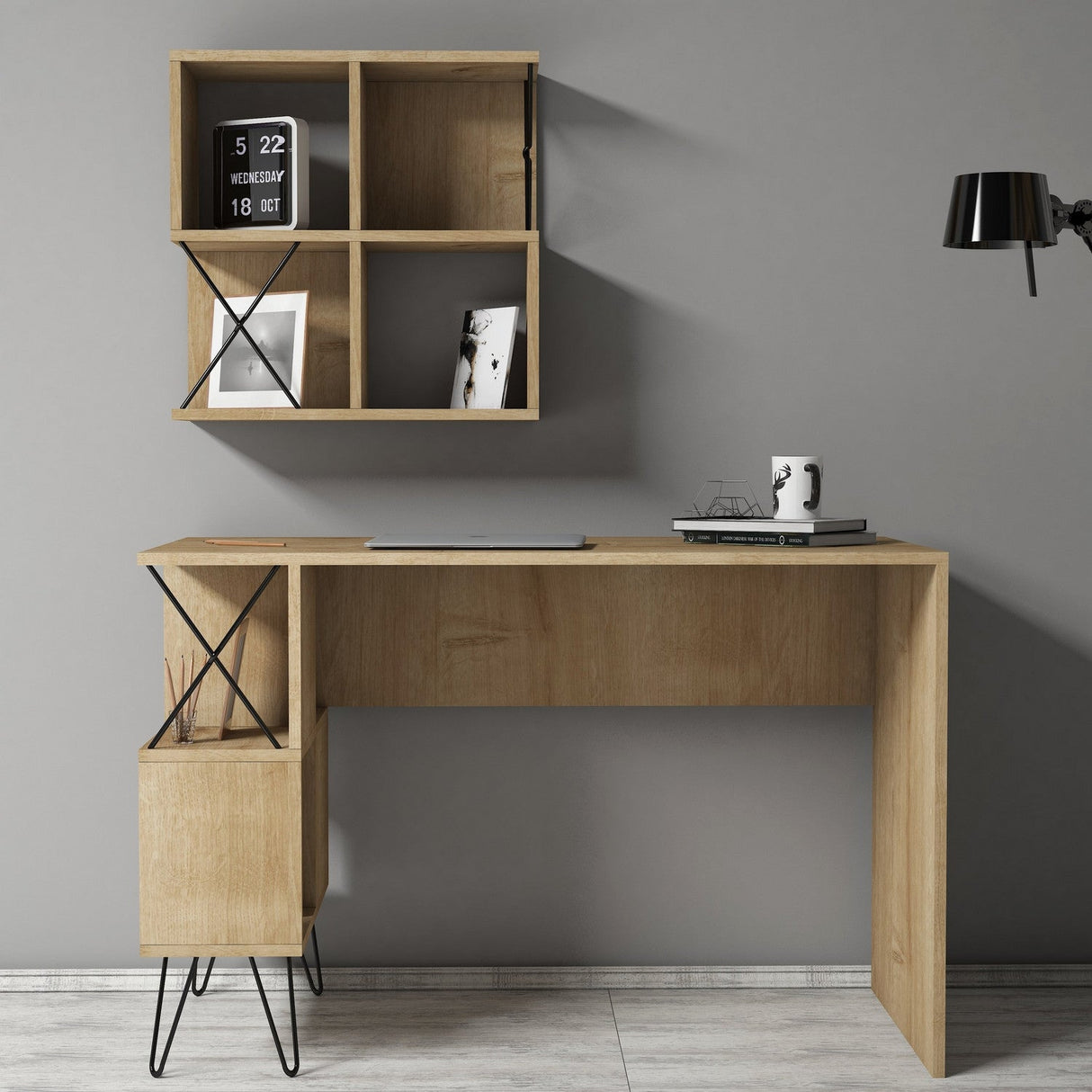 Birou Extra 2, Diverse culori, 120x60x79 cm - Stejar - Negru | SKU: 845HCT3825 | Birou Extra 2, 120x60x79 cm, varianta Stejar - Negru, produs pentru amenajarea locuinței, disponibil online în România la CasaMob