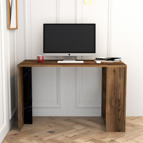 Birou Lima - Walnut, Black Marble, Nuc - Negru, 120x60x75 cm