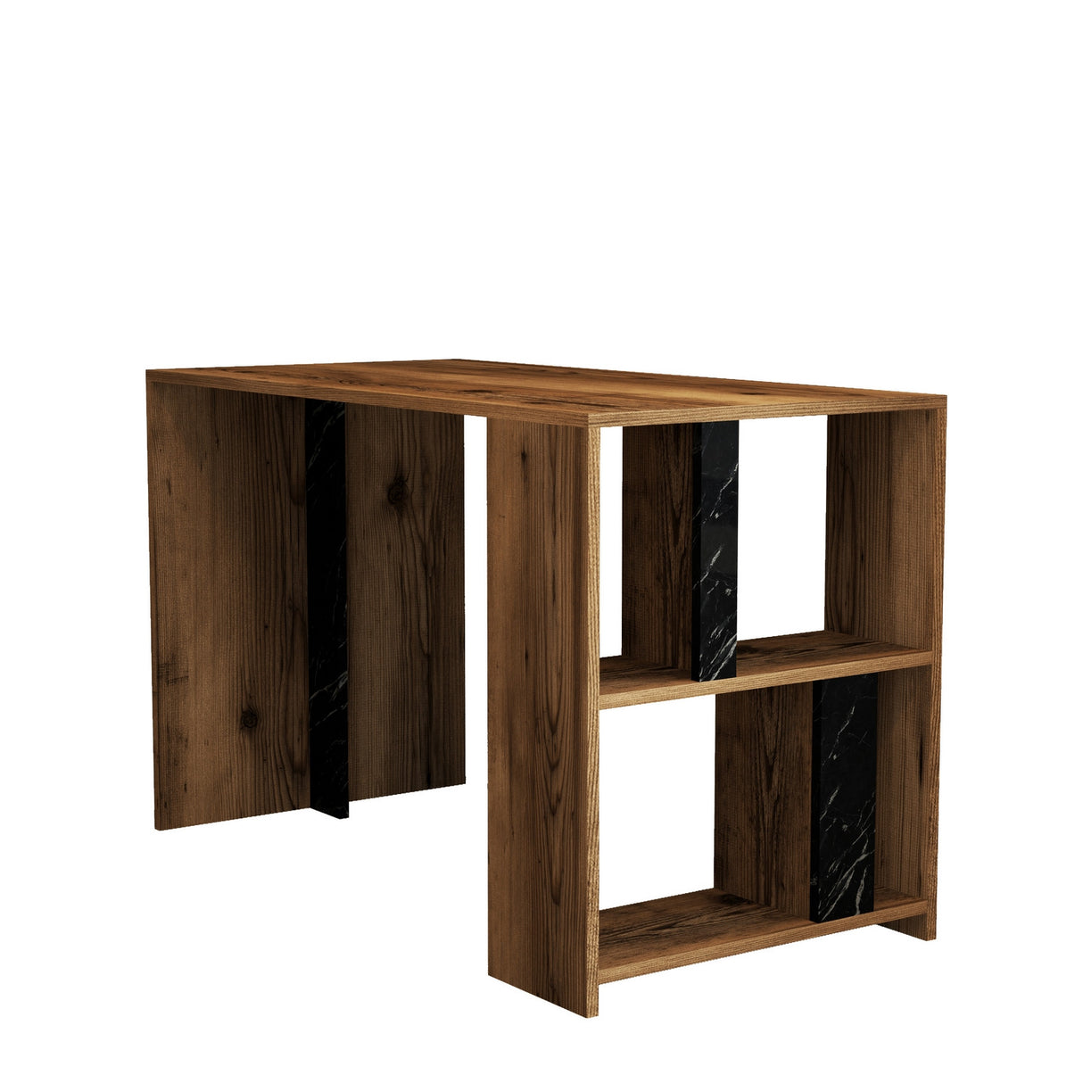 Birou Lima - Walnut, Black Marble, Nuc - Negru, 120x60x75 cm