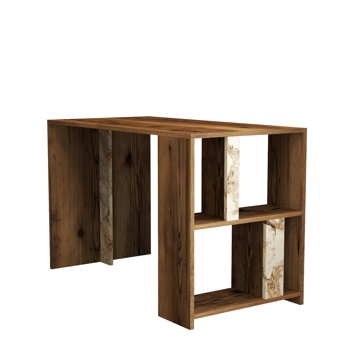 Birou Lima - Walnut, White Marble, Nuc - Alb, 120x60x75 cm
