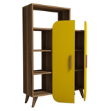 Bibliotecă Form, Nuc - Galben, 90x32x132 cm