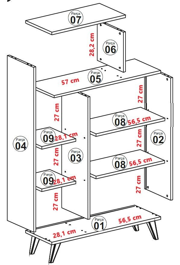 Bibliotecă Form, Nuc - Galben, 90x32x132 cm