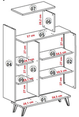 Bibliotecă Form, Nuc - Galben, 90x32x132 cm