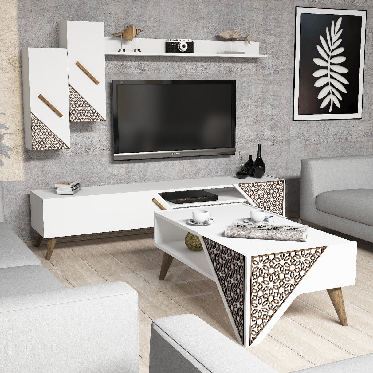 Set mobilă pentru sufragerie Beril, Diverse culori, 180x37x40 cm - Alb | SKU: 845HCT5201 | Set mobilă pentru sufragerie Beril, 180x37x40 cm, varianta Alb, produs pentru amenajarea locuinței, disponibil online în România la CasaMob