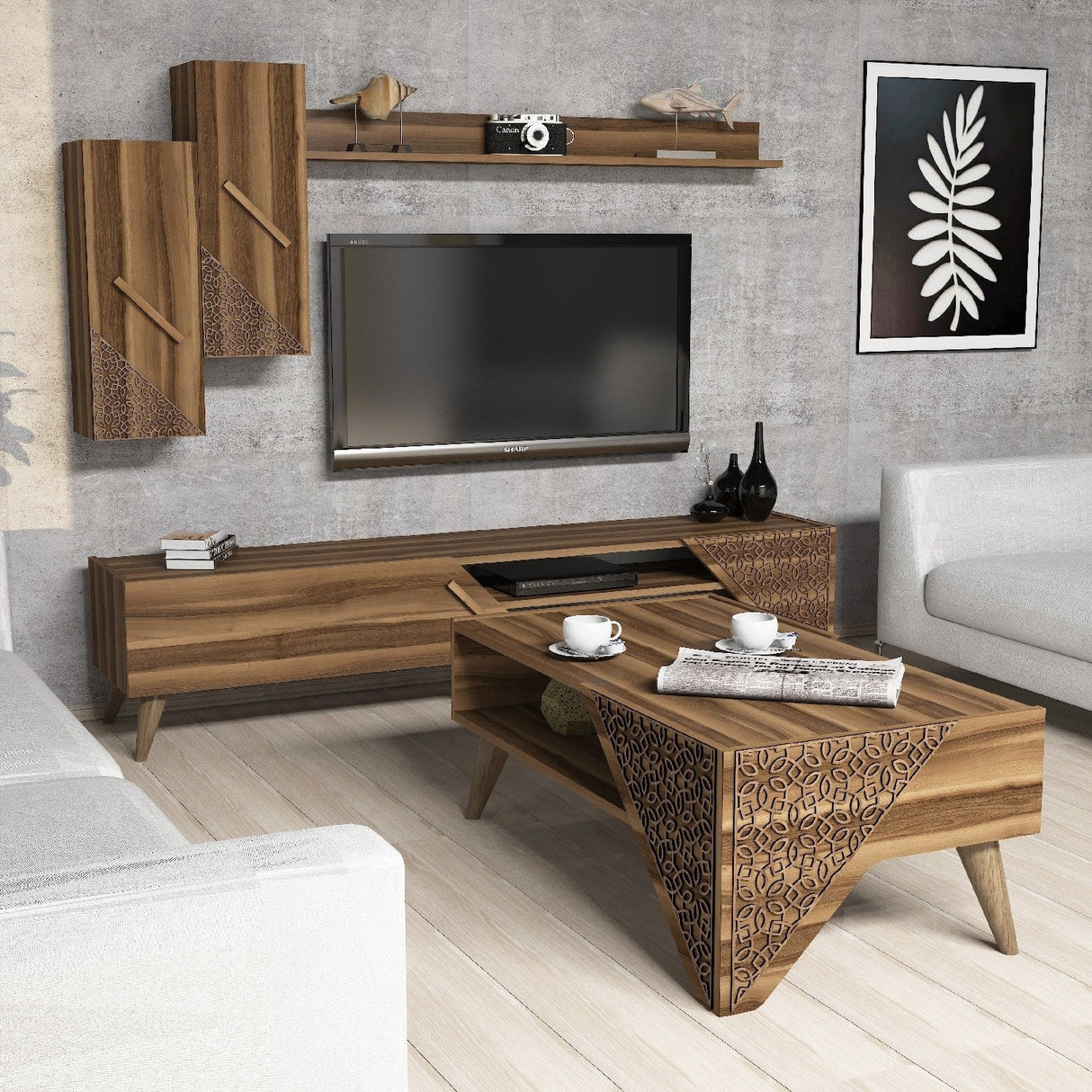 Set mobilă pentru sufragerie Beril, Diverse culori, 180x37x40 cm - Nuc | SKU: 845HCT5202 | Set mobilă pentru sufragerie Beril, 180x37x40 cm, varianta Nuc, produs pentru amenajarea locuinței, disponibil online în România la CasaMob