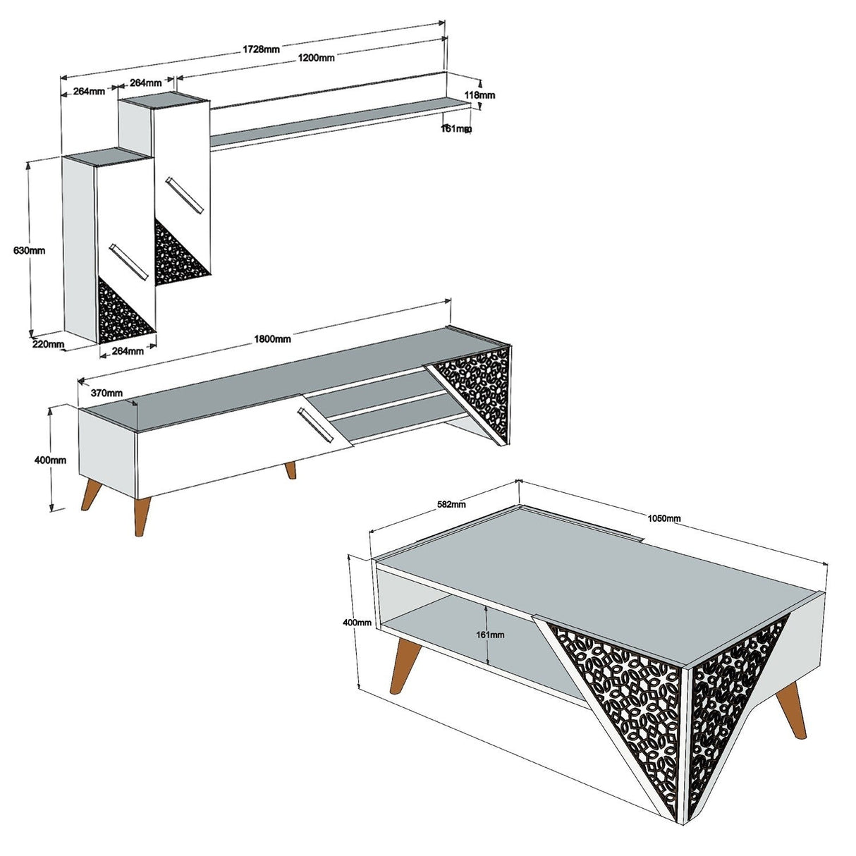 Set mobilă pentru sufragerie Beril, Diverse culori, 180x37x40 cm - Crem | SKU: 845HCT5203 | Set mobilă pentru sufragerie Beril, 180x37x40 cm, varianta Crem, produs pentru amenajarea locuinței, disponibil online în România la CasaMob