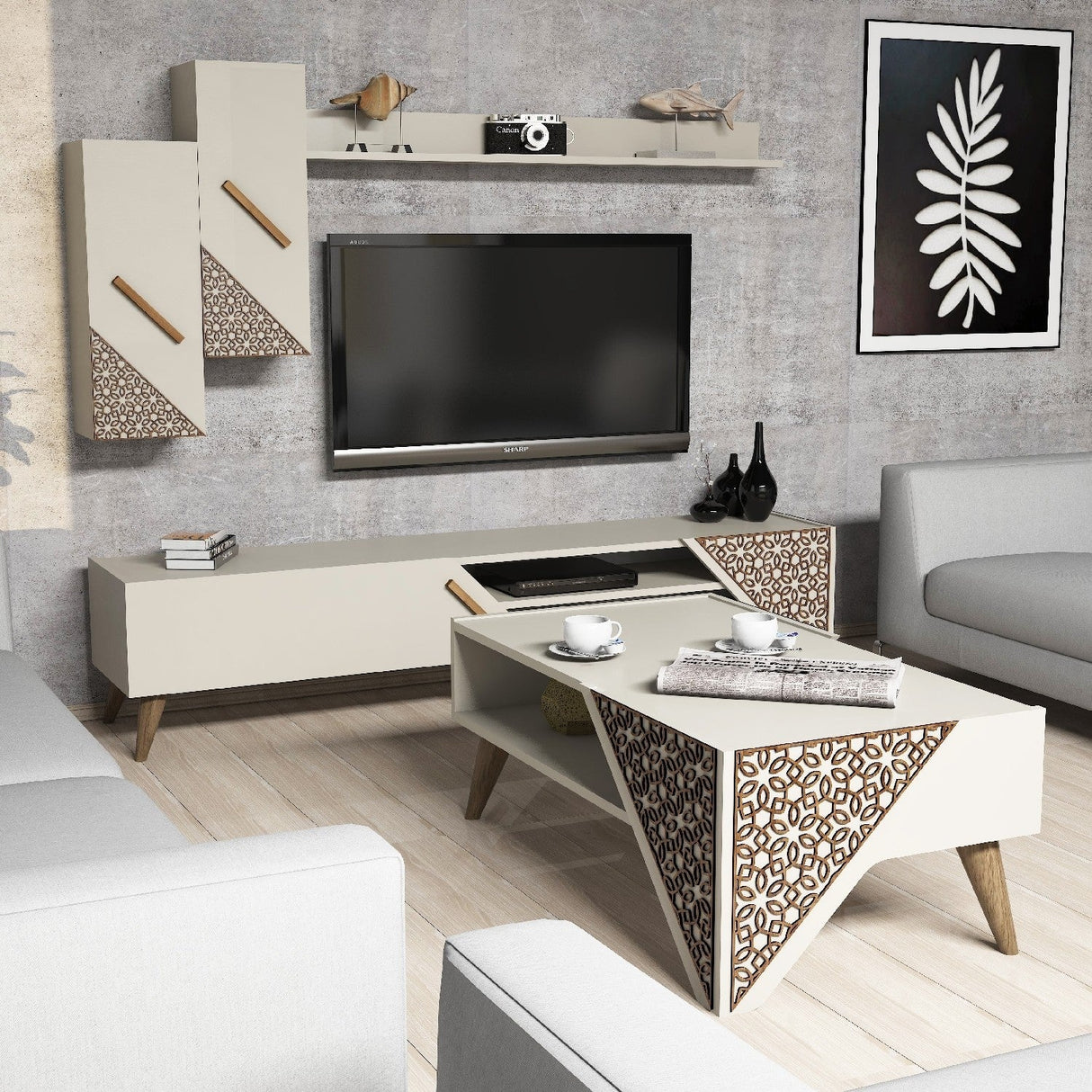 Set mobilă pentru sufragerie Beril, Diverse culori, 180x37x40 cm - Crem | SKU: 845HCT5203 | Set mobilă pentru sufragerie Beril, 180x37x40 cm, varianta Crem, produs pentru amenajarea locuinței, disponibil online în România la CasaMob