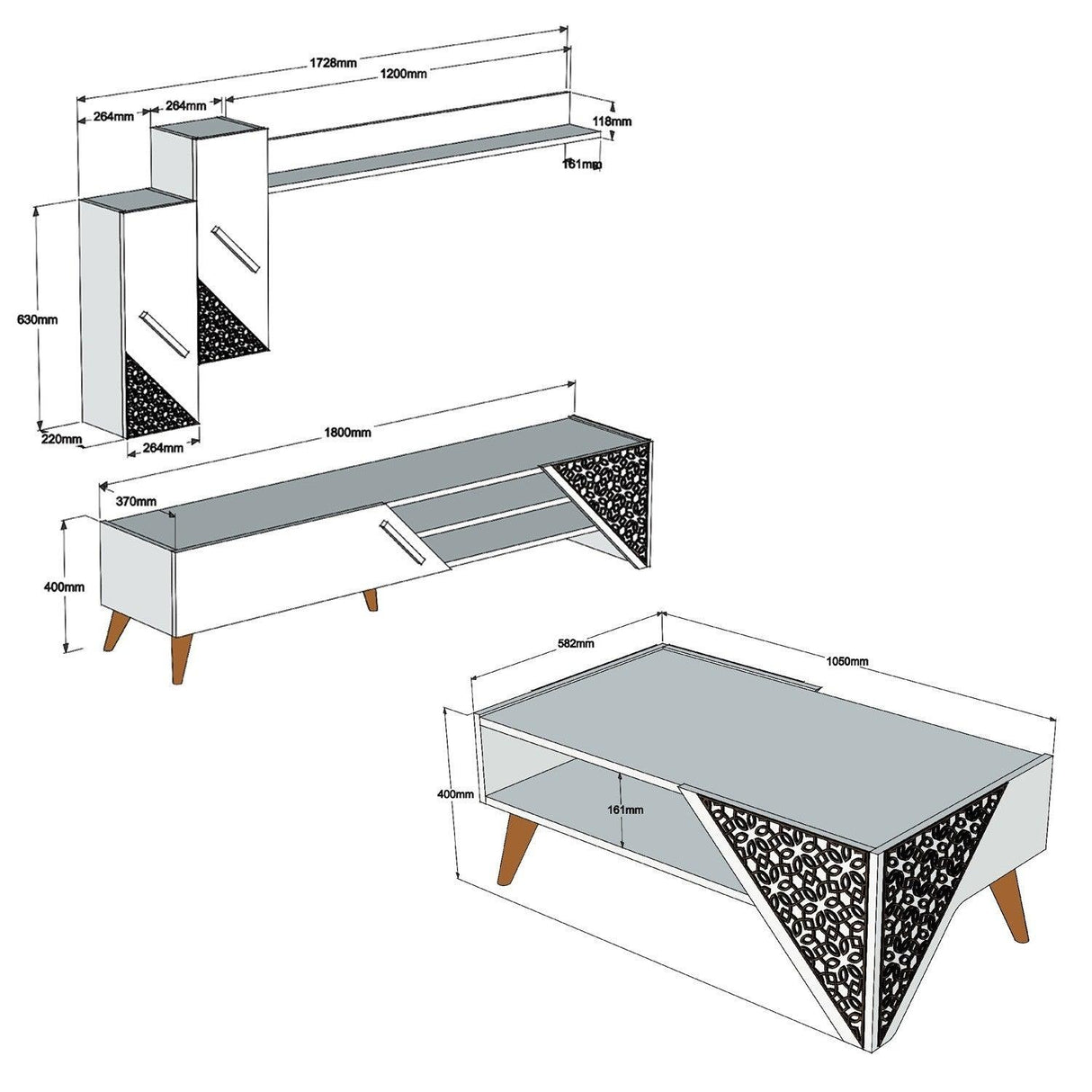 Set mobilă pentru sufragerie Beril, Diverse culori, 180x37x40 cm - Stejar | SKU: 845HCT5204 | Set mobilă pentru sufragerie Beril, 180x37x40 cm, varianta Stejar, produs pentru amenajarea locuinței, disponibil online în România la CasaMob