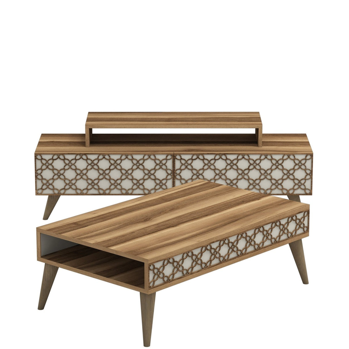 Set mobilă pentru sufragerie City, Diverse culori, 140x42x49 cm - Nuc - Crem | SKU: 845HCT5208 | Set mobilă pentru sufragerie City, 140x42x49 cm, varianta Nuc - Crem, produs pentru amenajarea locuinței, disponibil online în România la CasaMob