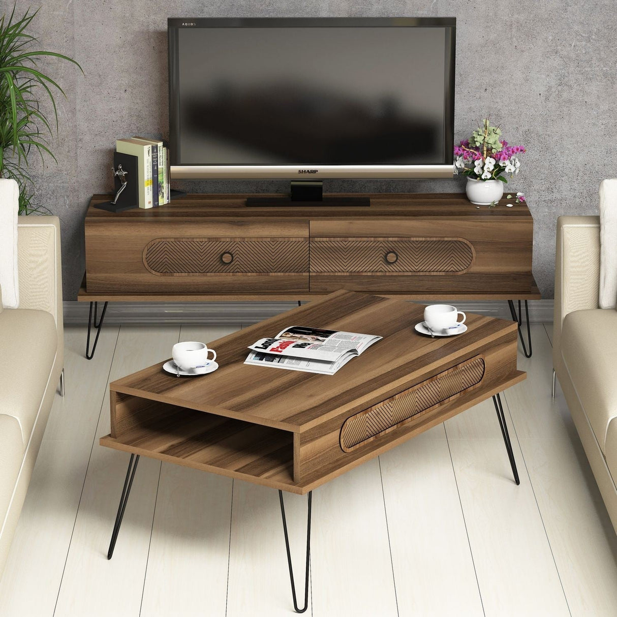Set mobilă pentru sufragerie Ekol, Diverse culori, 145x37x45 cm - Nuc | SKU: 845HCT5211 | Set mobilă pentru sufragerie Ekol, 145x37x45 cm, varianta Nuc, produs pentru amenajarea locuinței, disponibil online în România la CasaMob