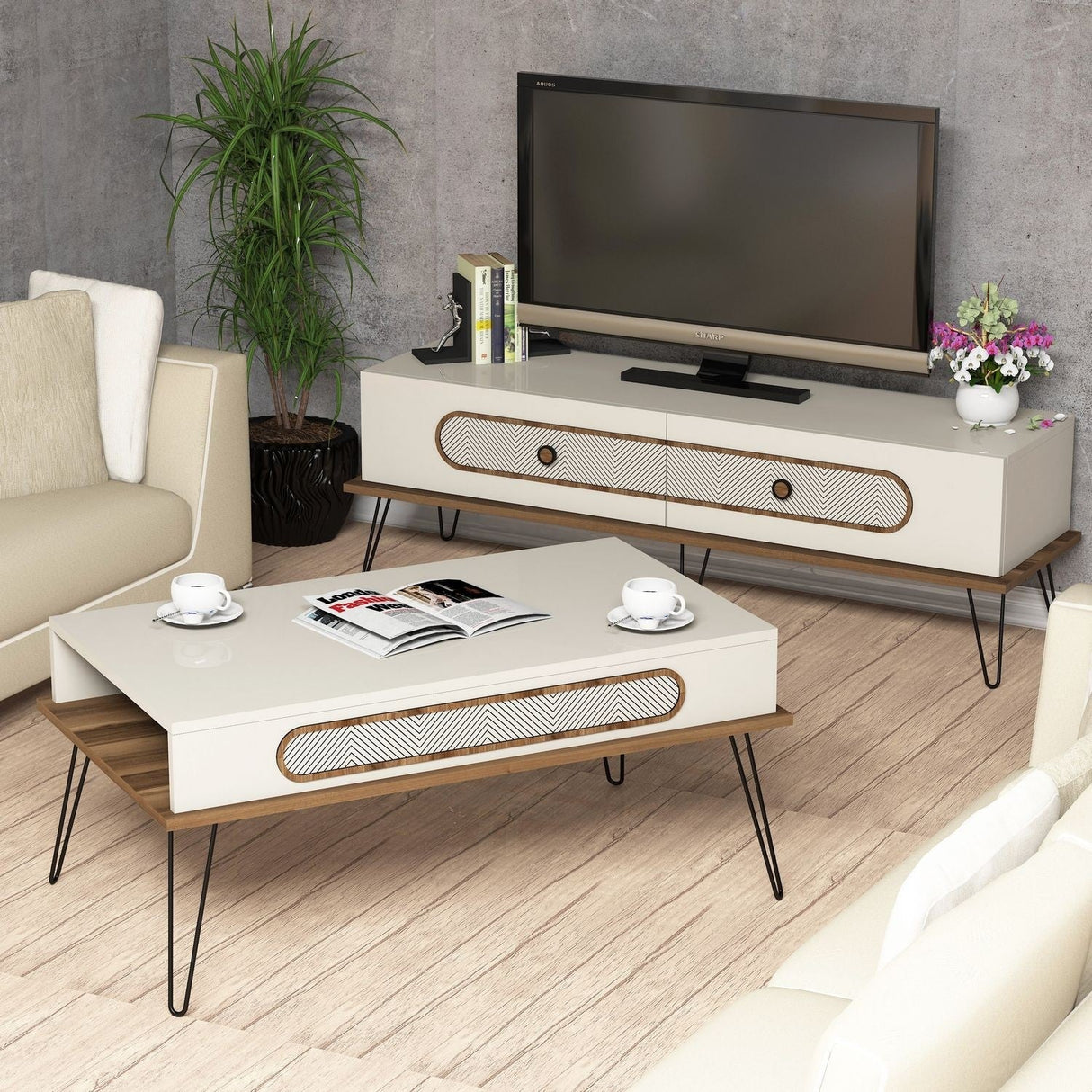 Set mobilă pentru sufragerie Ekol, Diverse culori, 145x37x45 cm - Crem | SKU: 845HCT5212 | Set mobilă pentru sufragerie Ekol, 145x37x45 cm, varianta Crem, produs pentru amenajarea locuinței, disponibil online în România la CasaMob