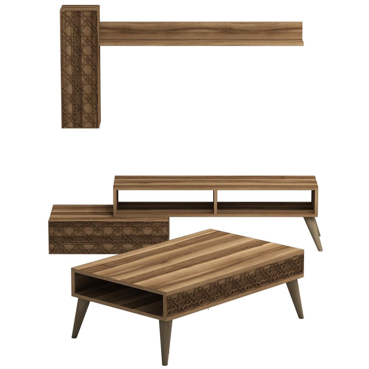 Set mobilă pentru sufragerie Planet, Diverse culori, 150x38x37 cm - Nuc | SKU: 845HCT5215 | Set mobilă pentru sufragerie Planet, 150x38x37 cm, varianta Nuc, produs pentru amenajarea locuinței, disponibil online în România la CasaMob