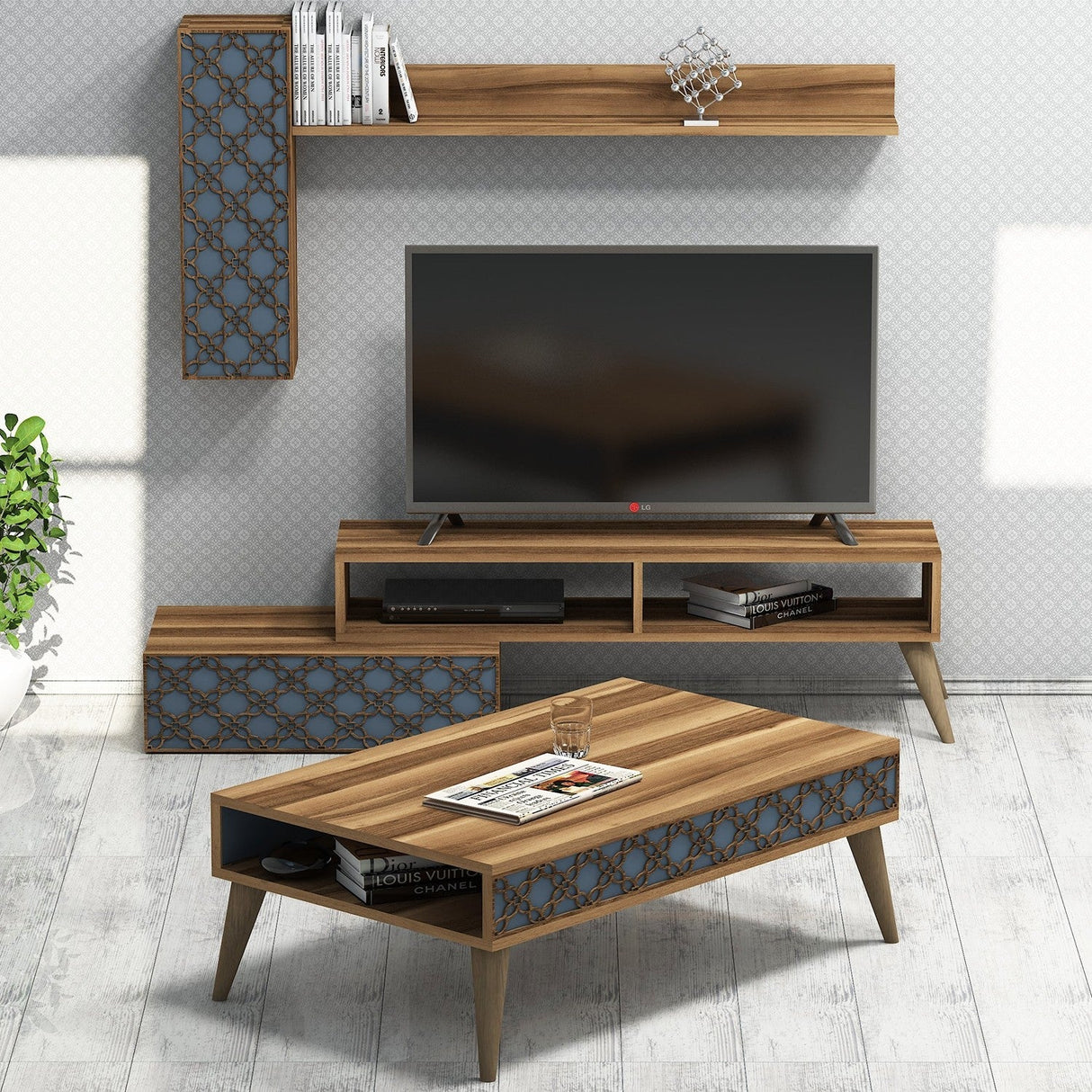 Set mobilă pentru sufragerie Planet, Diverse culori, 150x38x37 cm - Nuc - Chalcedony | SKU: 845HCT5216 | Set mobilă pentru sufragerie Planet, 150x38x37 cm, varianta Nuc - Chalcedony, produs pentru amenajarea locuinței, disponibil online în România la CasaMob