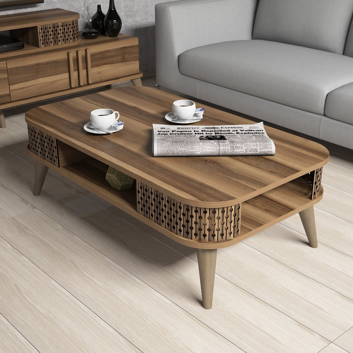 Set mobilă pentru sufragerie Eylül, Diverse culori, 168x39x52 cm - Nuc | SKU: 845HCT5219 | Set mobilă pentru sufragerie Eylül, 168x39x52 cm, varianta Nuc, produs pentru amenajarea locuinței, disponibil online în România la CasaMob