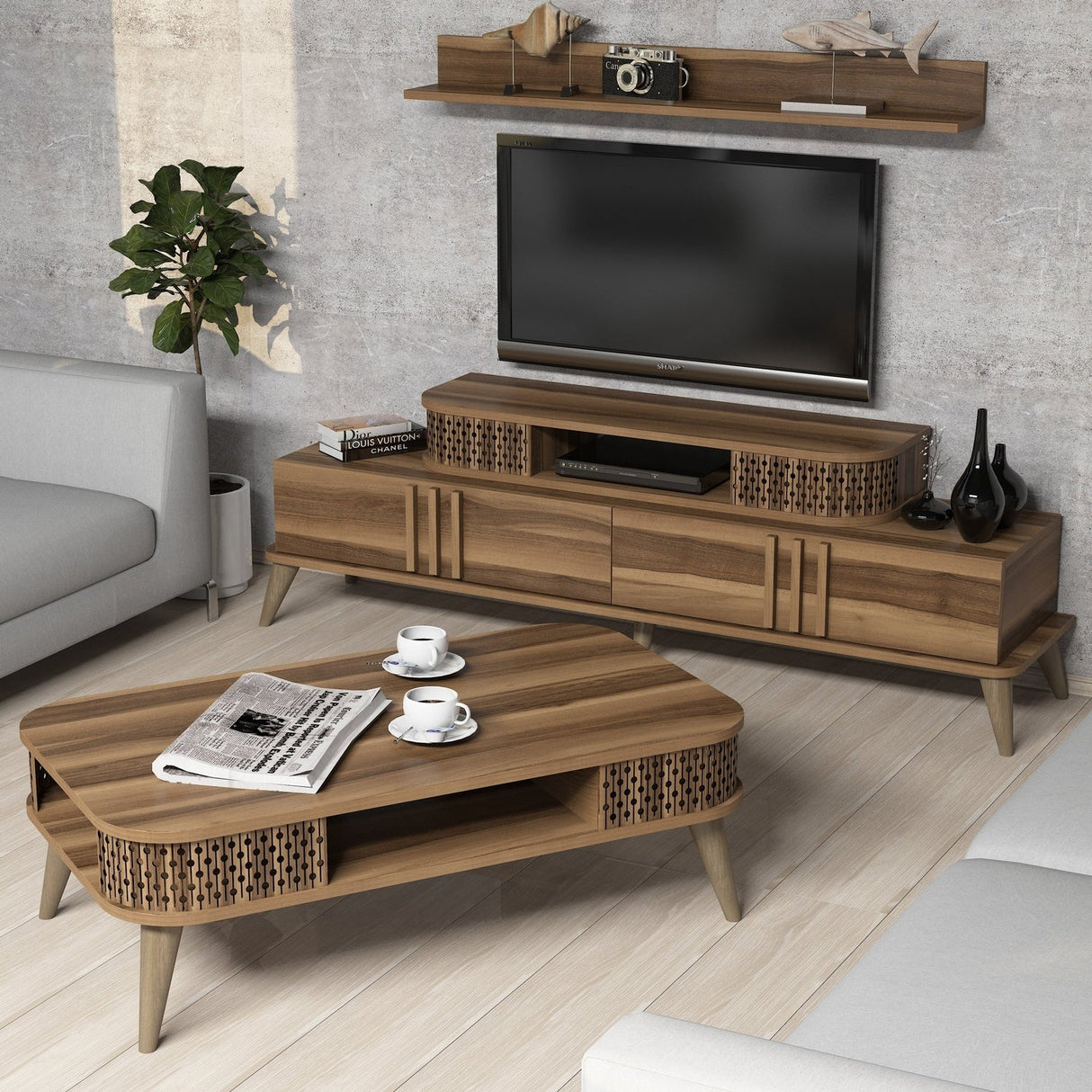 Set mobilă pentru sufragerie Eylül, Diverse culori, 168x39x52 cm - Nuc | SKU: 845HCT5219 | Set mobilă pentru sufragerie Eylül, 168x39x52 cm, varianta Nuc, produs pentru amenajarea locuinței, disponibil online în România la CasaMob