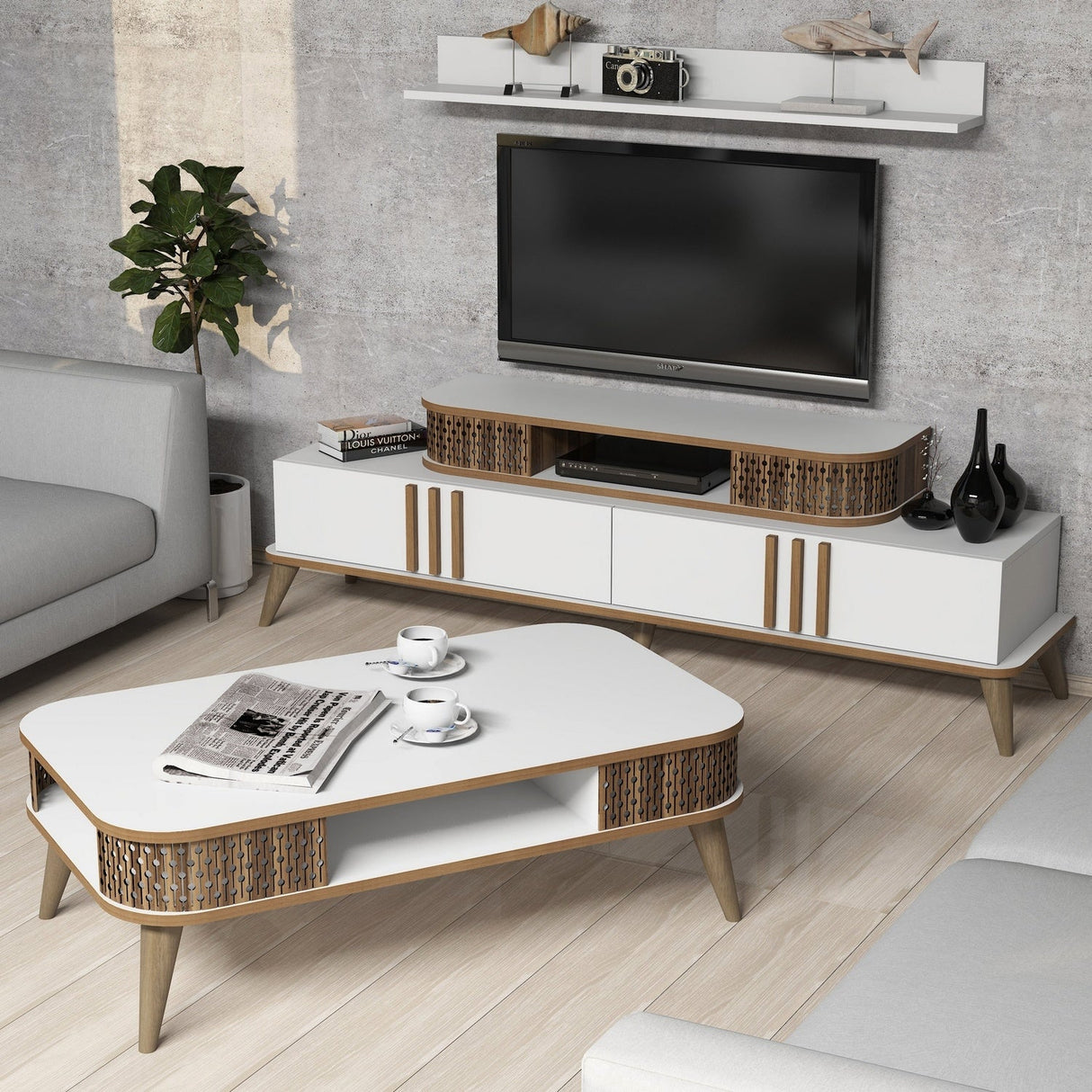 Set mobilă pentru sufragerie Eylül, Diverse culori, 168x39x52 cm - Alb | SKU: 845HCT5220 | Set mobilă pentru sufragerie Eylül, 168x39x52 cm, varianta Alb, produs pentru amenajarea locuinței, disponibil online în România la CasaMob