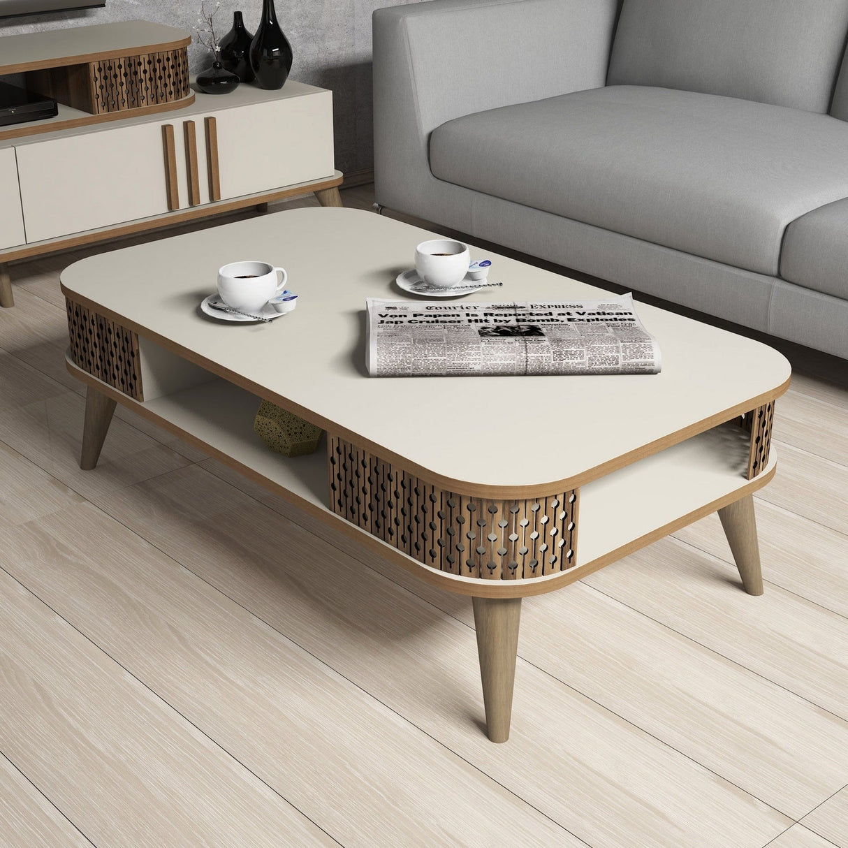 Set mobilă pentru sufragerie Eylül, Diverse culori, 168x39x52 cm - Crem | SKU: 845HCT5221 | Set mobilă pentru sufragerie Eylül, 168x39x52 cm, varianta Crem, produs pentru amenajarea locuinței, disponibil online în România la CasaMob
