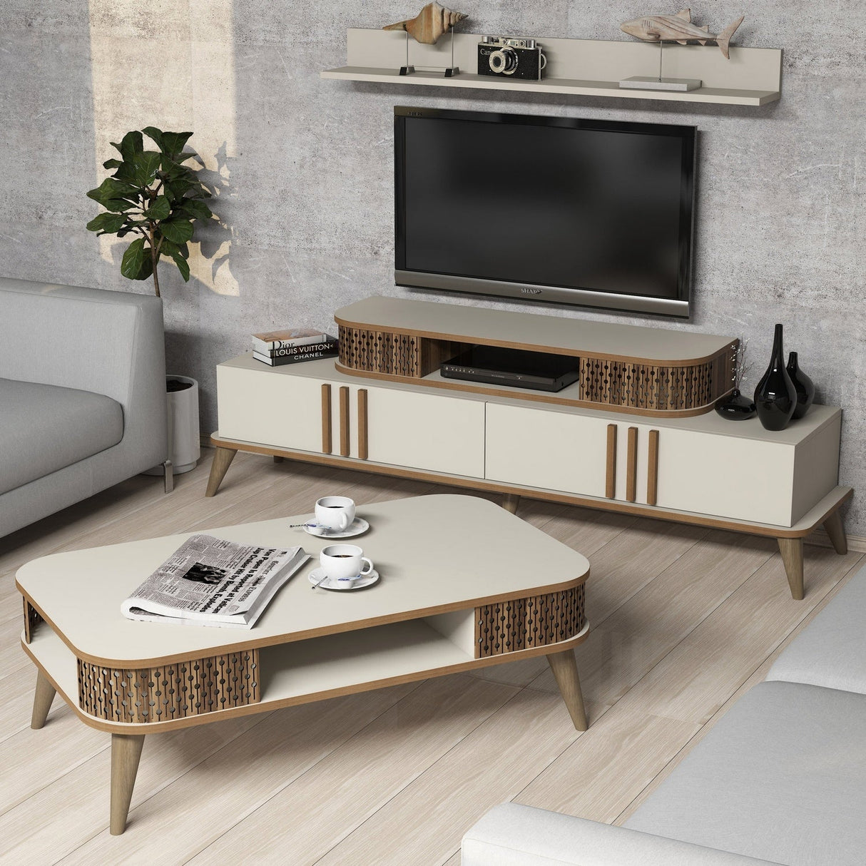 Set mobilă pentru sufragerie Eylül, Diverse culori, 168x39x52 cm - Crem | SKU: 845HCT5221 | Set mobilă pentru sufragerie Eylül, 168x39x52 cm, varianta Crem, produs pentru amenajarea locuinței, disponibil online în România la CasaMob