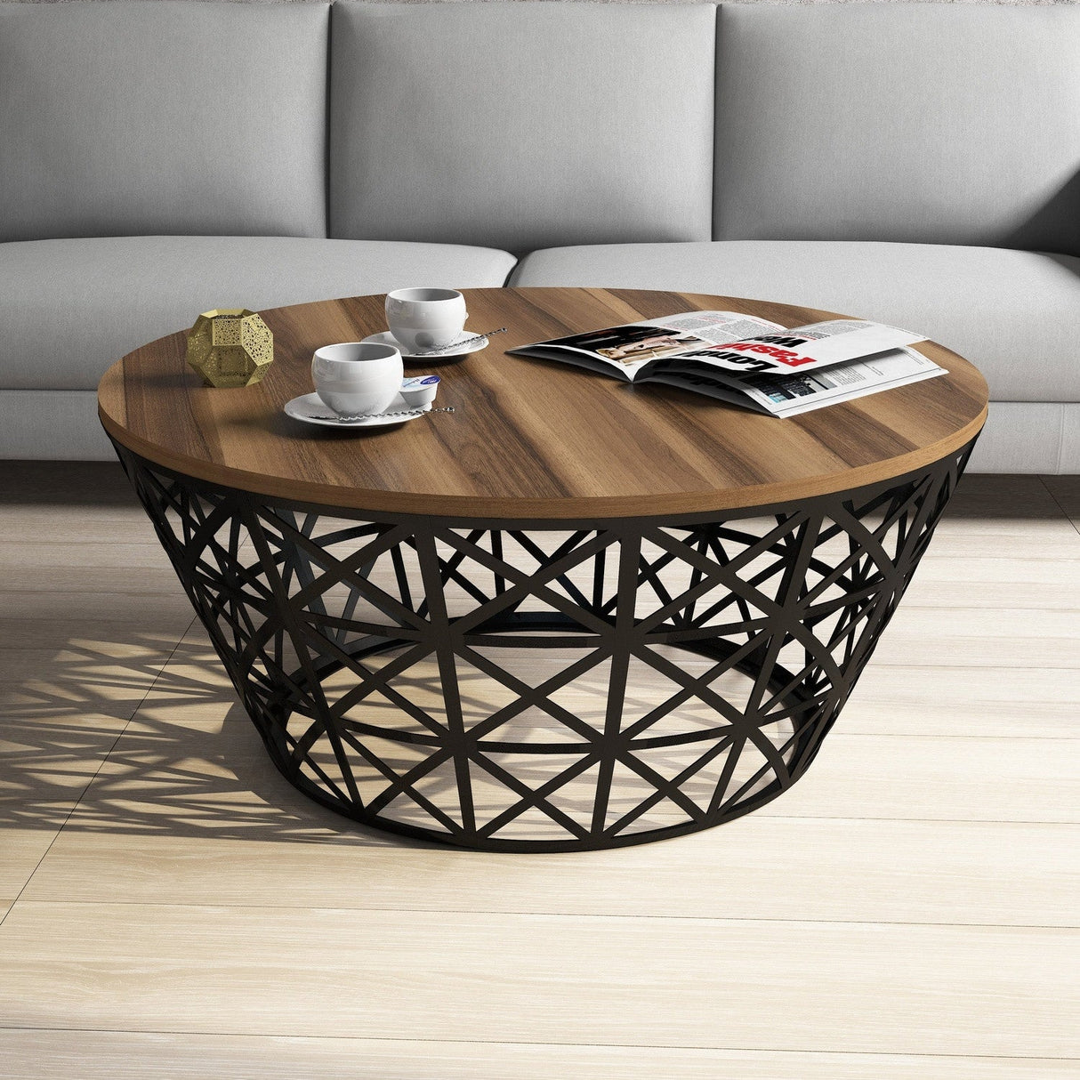 Măsuță de cafea Stil Metal Ferforje, Diverse culori, Diverse configurații, Diverse dimensiuni - Nuc - Negru - 90x38x90 cm - Standard | SKU: 845HCT5223 | Măsuță de cafea Stil Metal Ferforje, varianta Nuc - Negru - 90x38x90 cm - Standard, produs pentru amenajarea locuinței, disponibil online în România la CasaMob