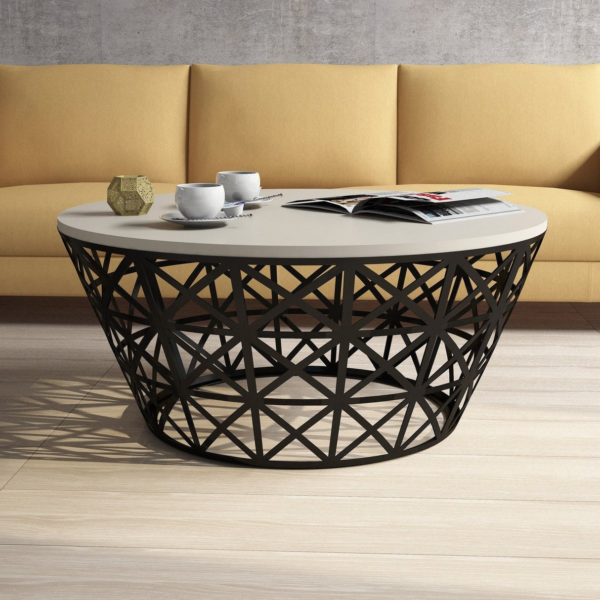 Măsuță de cafea Stil Metal Ferforje, Diverse culori, Diverse configurații, Diverse dimensiuni - Crem - Negru - 90x38x90 cm - Standard | SKU: 845HCT5226 | Măsuță de cafea Stil Metal Ferforje, varianta Crem - Negru - 90x38x90 cm - Standard, produs pentru amenajarea locuinței, disponibil online în România la CasaMob