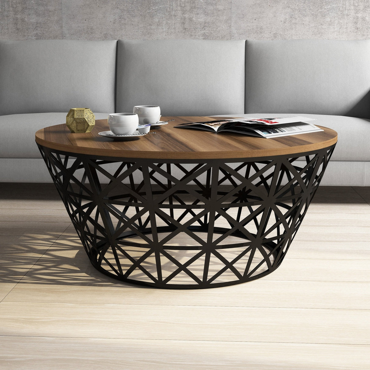 Măsuță de cafea Stil Metal Ferforje, Diverse culori, Diverse configurații, Diverse dimensiuni - Nuc - Negru - 90x38x90 cm - Standard | SKU: 845HCT5223 | Măsuță de cafea Stil Metal Ferforje, varianta Nuc - Negru - 90x38x90 cm - Standard, produs pentru amenajarea locuinței, disponibil online în România la CasaMob