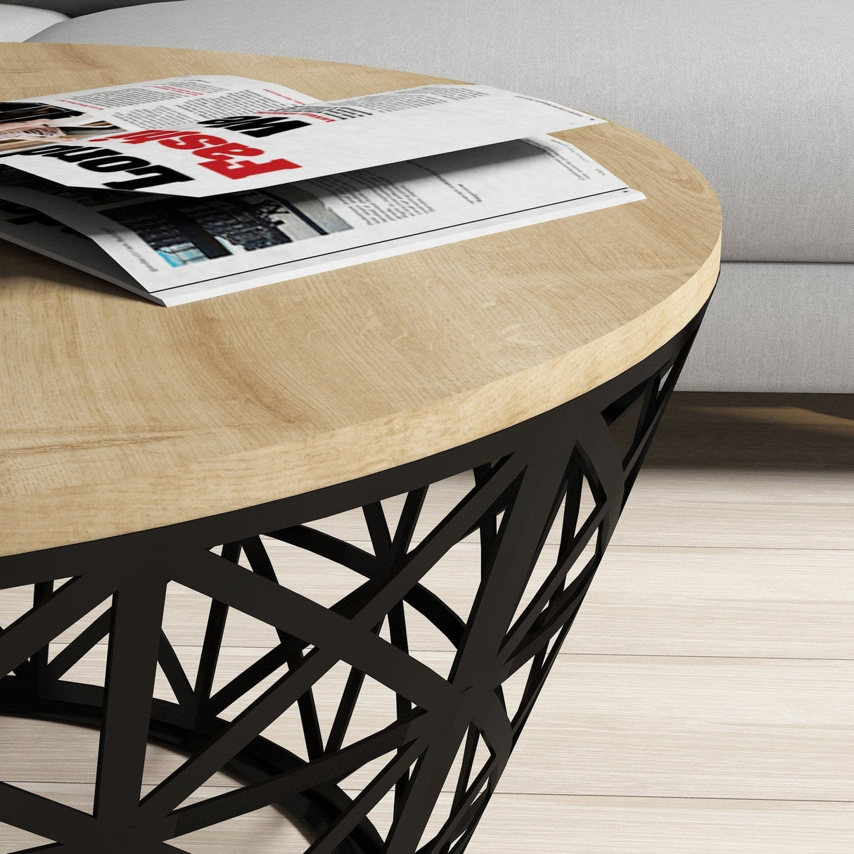 Măsuță de cafea Stil Metal Ferforje, Diverse culori, Diverse configurații, Diverse dimensiuni - Stejar - Negru - 90x90x38 cm - Standard | SKU: 845HCT5225 | Măsuță de cafea Stil Metal Ferforje, varianta Stejar - Negru - 90x90x38 cm - Standard, produs pentru amenajarea locuinței, disponibil online în România la CasaMob