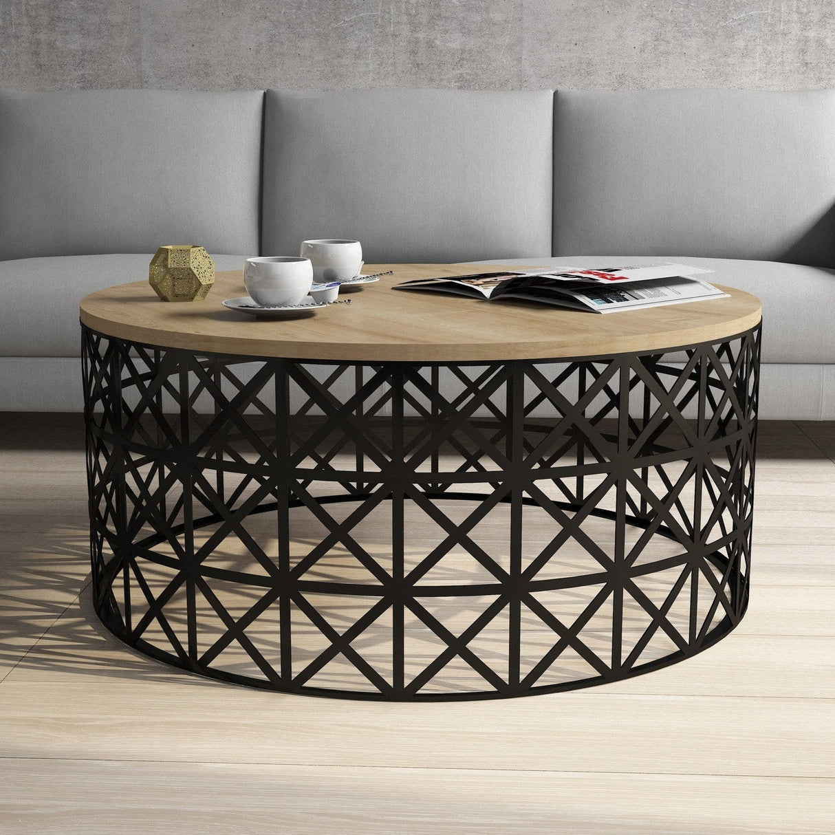 Măsuță de cafea Selin Metal Ferforje, Diverse culori, 90x38x90 cm - Stejar - Negru | SKU: 845HCT5229 | Măsuță de cafea Selin Metal Ferforje, 90x38x90 cm, varianta Stejar - Negru, produs pentru amenajarea locuinței, disponibil online în România la CasaMob