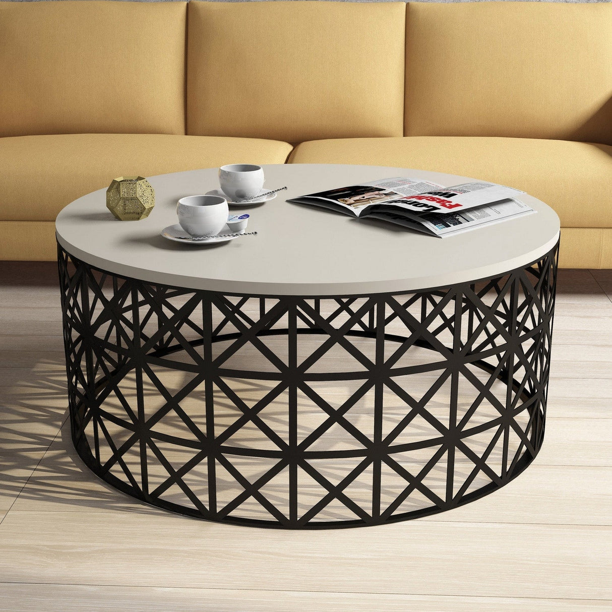 Măsuță de cafea Selin Metal Ferforje, Diverse culori, 90x38x90 cm - Crem - Negru | SKU: 845HCT5230 | Măsuță de cafea Selin Metal Ferforje, 90x38x90 cm, varianta Crem - Negru, produs pentru amenajarea locuinței, disponibil online în România la CasaMob