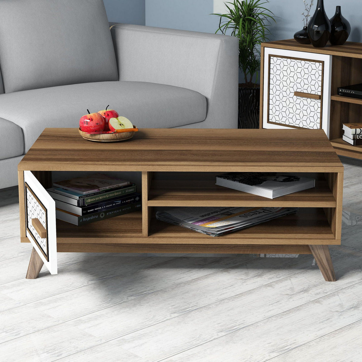 Set mobilă pentru sufragerie Ayla, Diverse culori, 160x35x56 cm - Nuc - Alb | SKU: 845HCT5236 | Set mobilă pentru sufragerie Ayla, 160x35x56 cm, varianta Nuc - Alb, produs pentru amenajarea locuinței, disponibil online în România la CasaMob