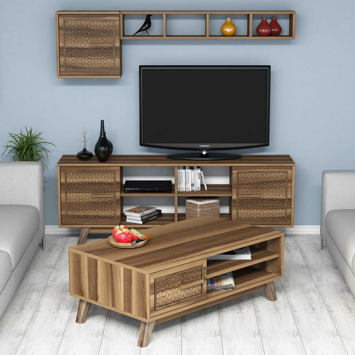 Set mobilă pentru sufragerie Ayla, Diverse culori, 160x35x56 cm - Nuc | SKU: 845HCT5237 | Set mobilă pentru sufragerie Ayla, 160x35x56 cm, varianta Nuc, produs pentru amenajarea locuinței, disponibil online în România la CasaMob