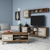 Set mobilă pentru sufragerie Ayla, Diverse culori, 160x35x56 cm - Nuc - Crem | SKU: 845HCT5239 | Set mobilă pentru sufragerie Ayla, 160x35x56 cm, varianta Nuc - Crem, produs pentru amenajarea locuinței, disponibil online în România la CasaMob