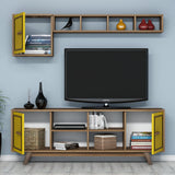 Set mobilă pentru sufragerie Ayla, Diverse culori, 160x35x56 cm - Nuc - Galben | SKU: 845HCT5240 | Set mobilă pentru sufragerie Ayla, 160x35x56 cm, varianta Nuc - Galben, produs pentru amenajarea locuinței, disponibil online în România la CasaMob